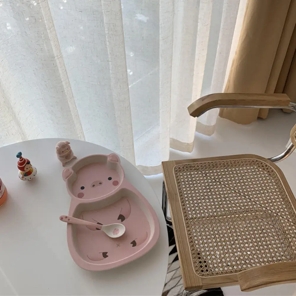 Resin Baby Dinner Plate Lovely Cartoon Pig Sturdy Safe Baby Dining Tableware Toddler Compartment Plate Portable