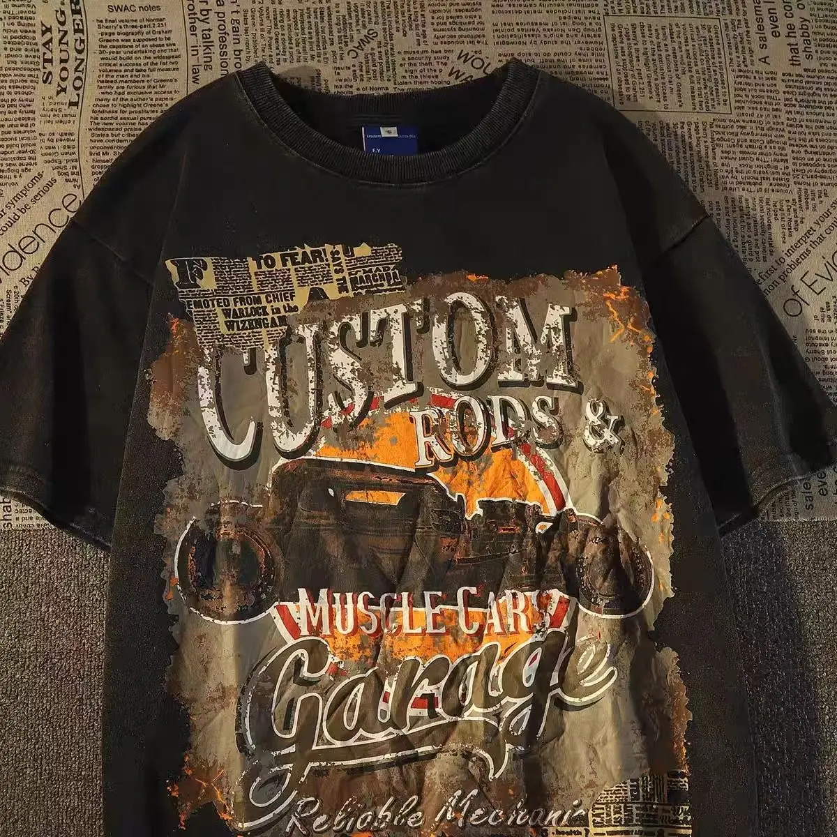 

Хлопковая футболка в американском ретро-стиле для мужчин и женщин, уличная одежда с коротким рукавом для пар, летняя большая свободная универсальная модная брендовая одежда для студентов