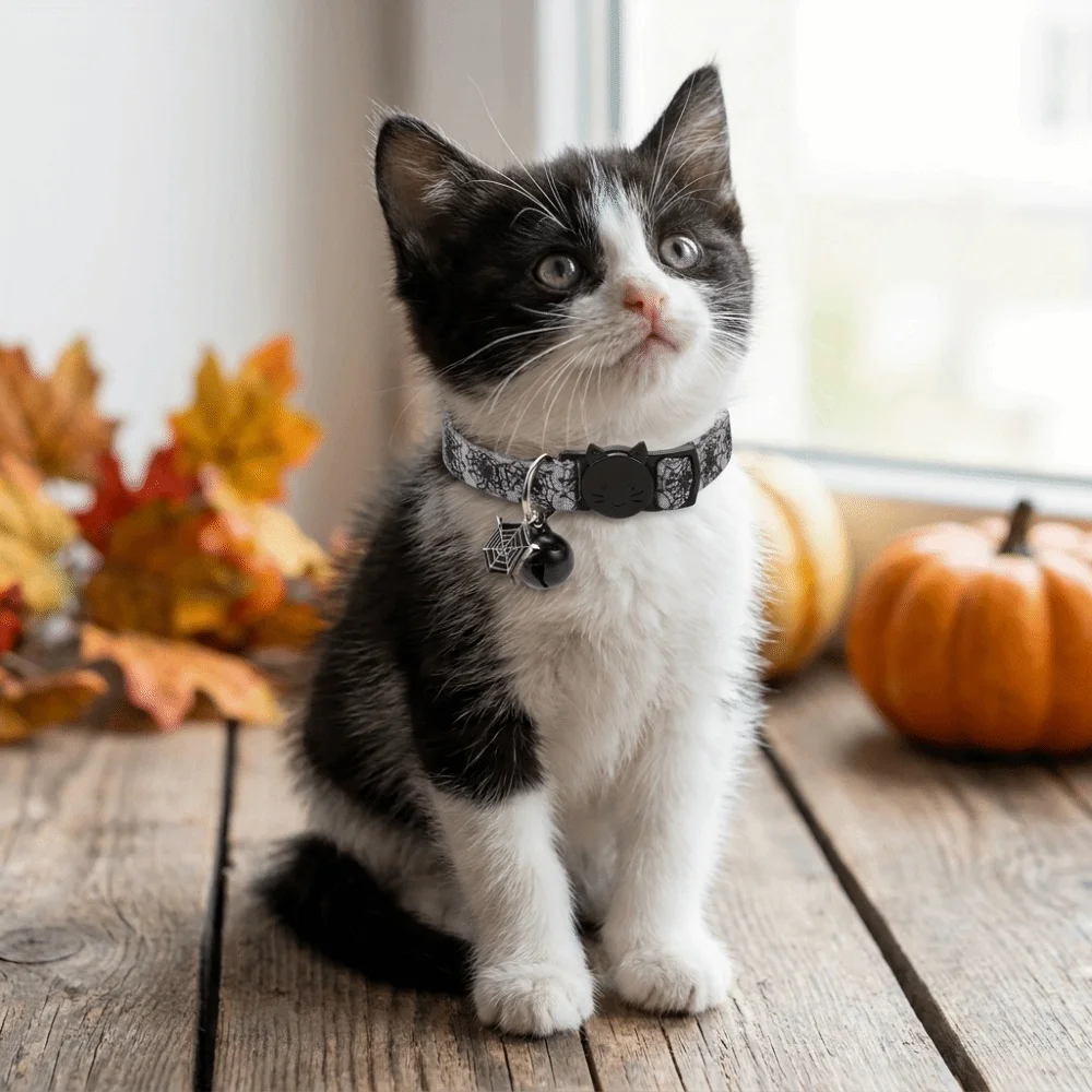 Polyester Halloween Cat Collar Decorative Charm Festive Design Pet Safety Buckle Collar Skull Spiderweb Design