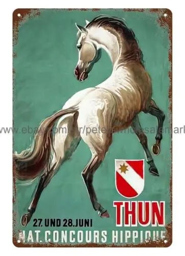 1953 Thun Nat Concours Hippique horse art Hugentobler Iwan Edwin tin sign