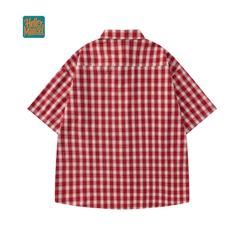 HELLOMARCEL EU US Size Luxury Quality Men'S Casual Shirt High Street Summer Oversize College Tie Plaid Short Sleeve Shirt