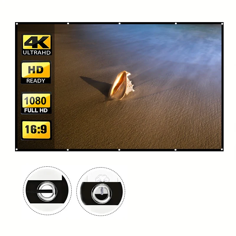 

Проекционный экран с веревкой, белый мягкий экран высокой плотности. Можно очищать, складывать, легко носить с собой, подходит как в помещении.