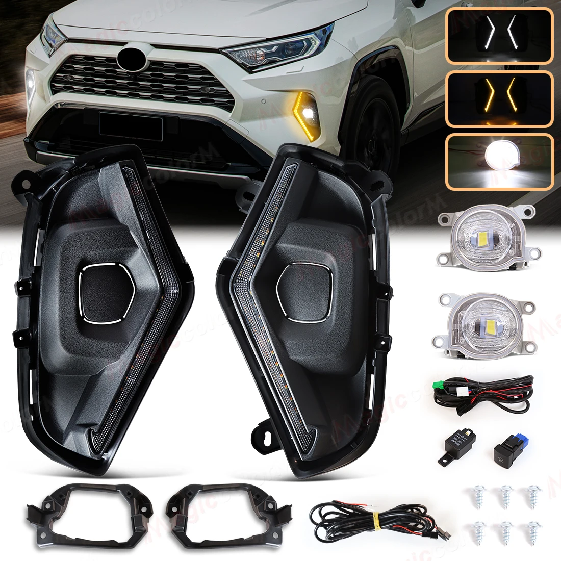 

Для Toyota RAV4 RAV 4 2019 2020 2021 2022 2023 2024 светодиодные DRL дневные ходовые огни указатели поворота противотуманные фары белые желтые дневные фонари