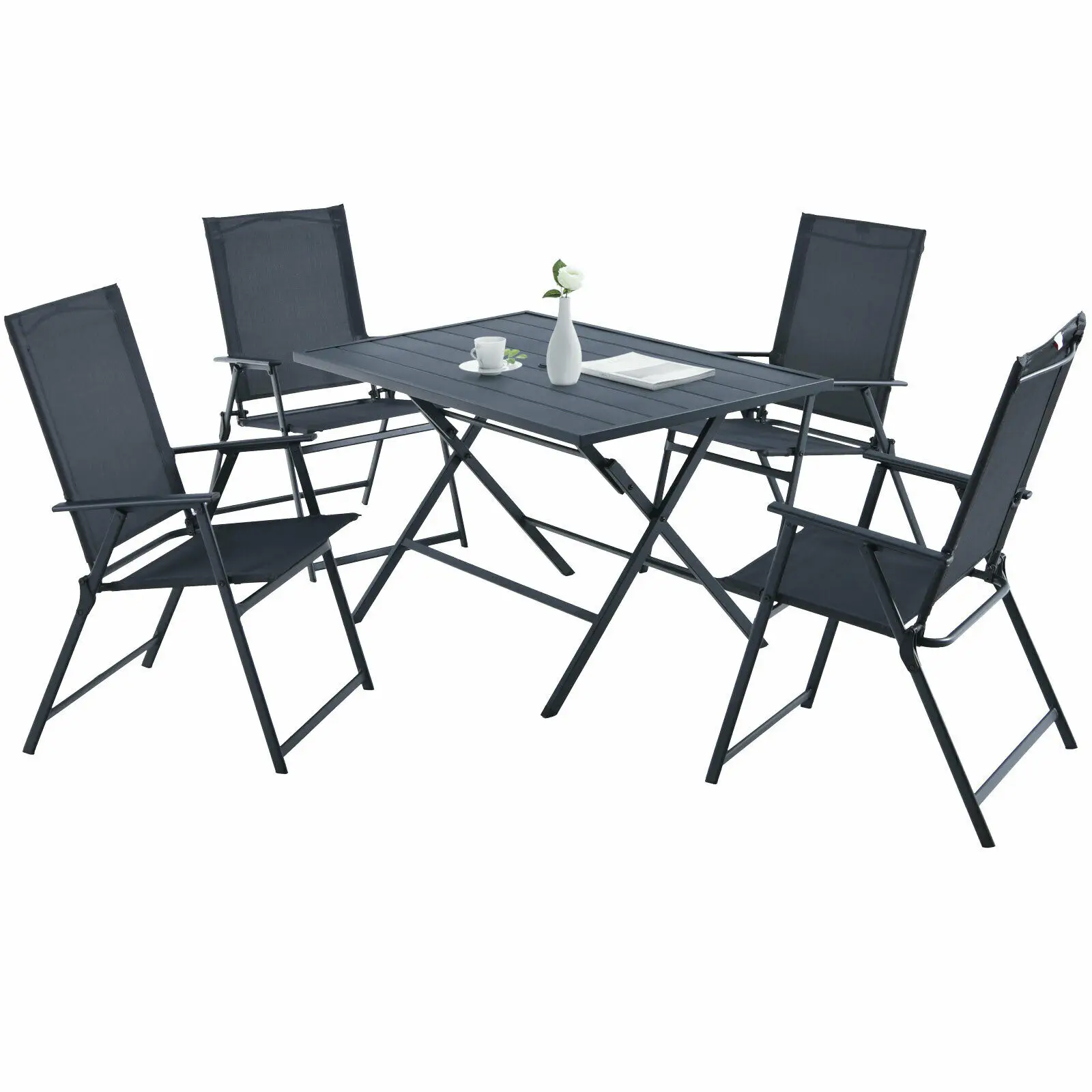 Patiojoy 5 PCS Patio Dining Furniture Set Armchairs Folding Table No Assembly  NP10070WL-GR