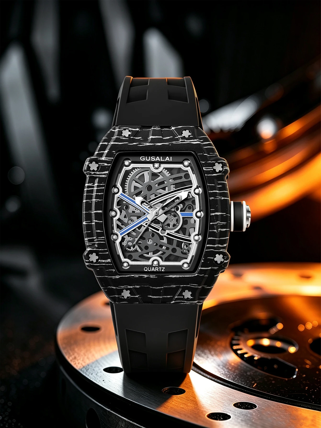 GUSALAI Trendy Men's Silicone Band Quartz Watch Modern Minimalist Design Fashion Streetwear Timepiece Birthday Present for Boyfr
