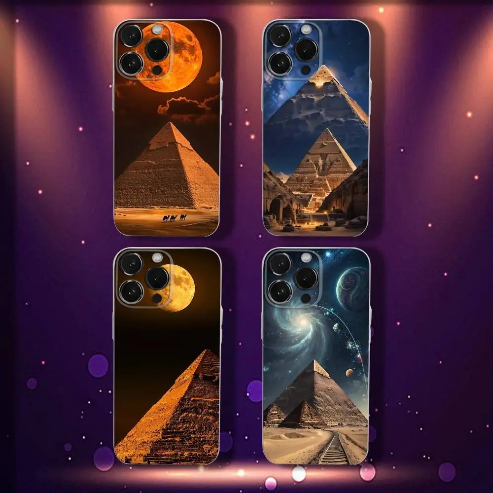 Etui na telefon z motywem egipskich piramid dla iPhone'a 17, 16, 15, 14, 13, 12, 11, Pro, Max, Plus, E, SE4, Air, Mini, przezroczyste.