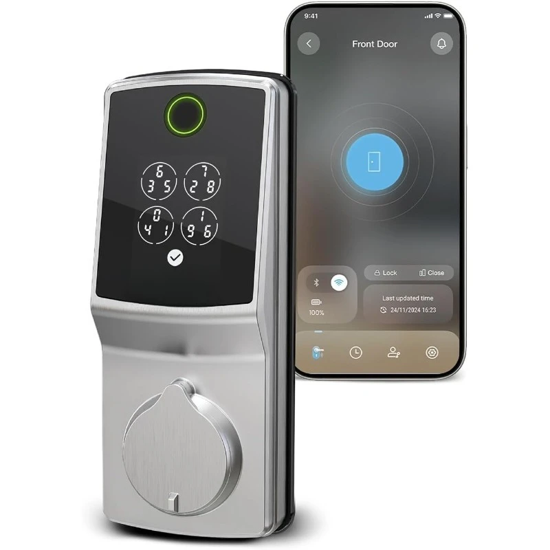 

Smart Lock Secure Pro, Дверной замок с отпечатком пальца, Вход без ключа, Встроенный засов Wi-Fi, Клавиатура PIN Genie, Умная входная дверь,
