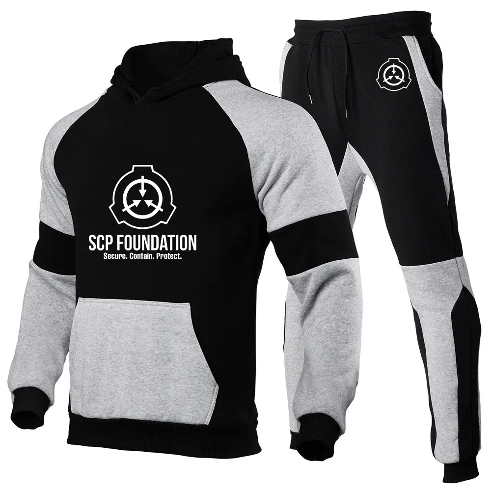 2024 New SCP Foundation Secure Contain Protect Spring and Autumn Men Casual Hooded Sportswear Jackets Tricolor Splice Tops Sets