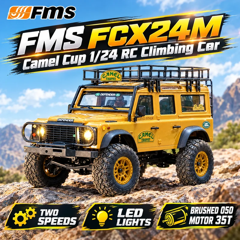 Hot FMS FCX24M Camel Cup 1/24 Brushed Simulation Land Rover Remote Control Off-Road Climbing Car 4WD Electric RC Model With LED