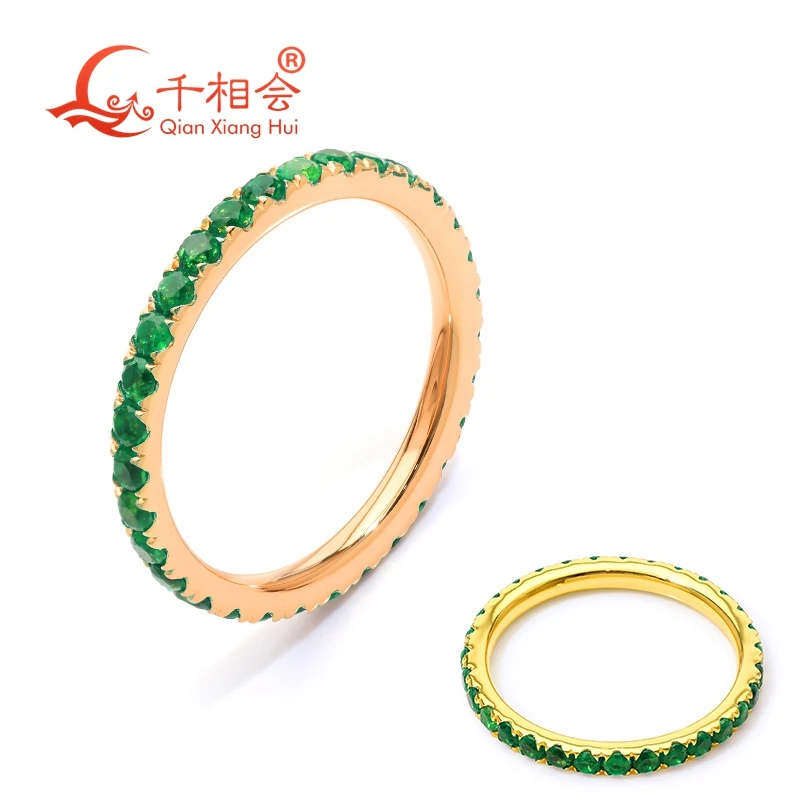 2mm round shape Green Lab Hydrothermal  Emerald  Full Band Eternity Ring 925 Silver Jewelry for Engagement Party Gifts