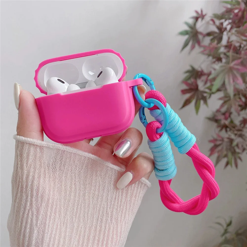 rose red wireless bluetooth headphone case for airpods 1 2 3 4 pro 2 cover with lanyard suitable for girls earphone accessories