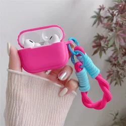 rose red wireless bluetooth headphone case for airpods 1 2 3 4 pro 2 cover with lanyard suitable for girls earphone accessories