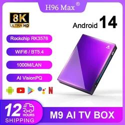 Android 14.0 AI Smart TV Box H96 Max M9 Wifi6 BT 5.4 1000M/LAN 8-core CPU 8k UHD AV1 SPIDF Set Top Box Google Voice Assistant
