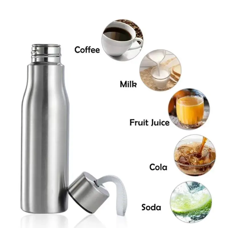 500ml/750ml large capacity stainless steel water cup outdoor travel water bottle metal thermos cup with carrying rope