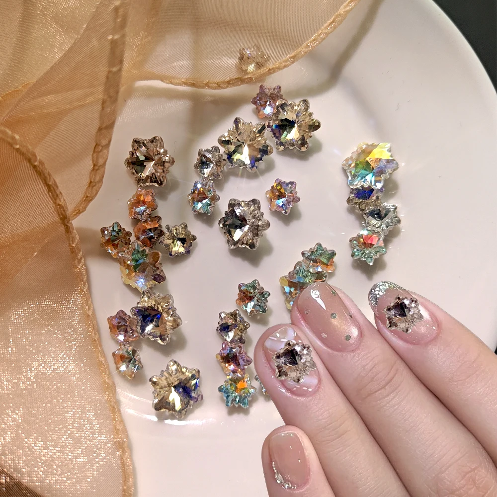 10 pièces arc-en-ciel rose bleu brillant flocon de neige ongles diamants blanc Flash flocon de neige ongles Zircon strass blanc clair manucure gemmes