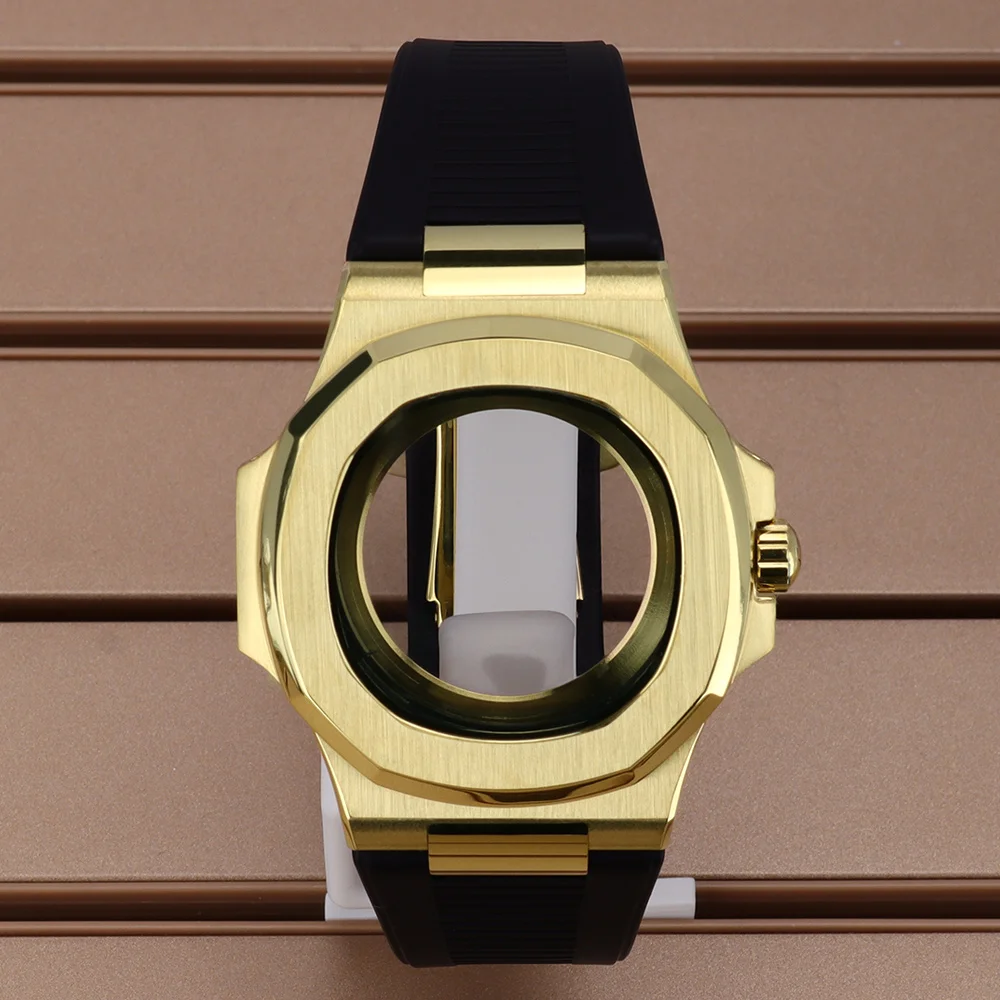 

40mm Square Men's NH35 Watch Case Rubber Bracelet Parts For Nautilus Case NH34 NH35 NH36/38 29.8mmDial Sapphire Glass Waterproof