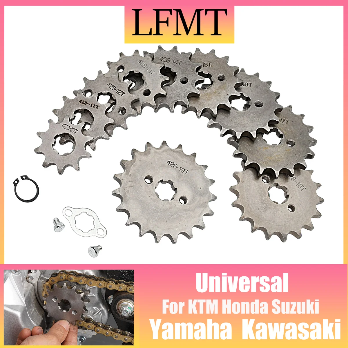 428# Chain 17mm 10t 11T 12t 13T 14T 15t 16t 17T 18t 19T Teeth For 50cc to 125cc Off-road Bicycle ATVFront Engine Sprocket