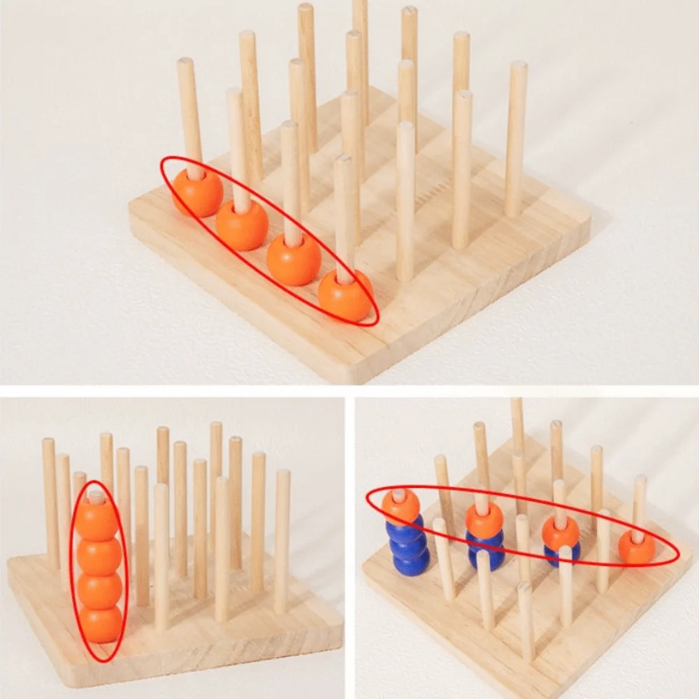Four In A Row 4 Beads 3D Four Connect Chess Puzzle Fun Wooden Gobang Educational Strategy Classic Family Board Game