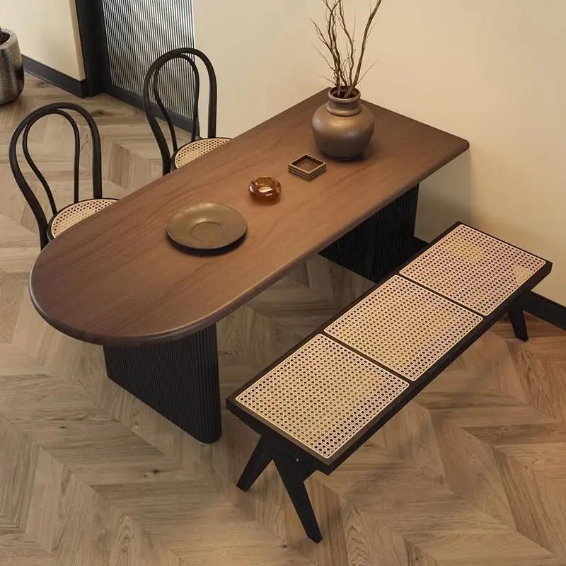 French-style used solid wood dining table and chair combination, small home apartment, semi-circular curved wall-mounted island