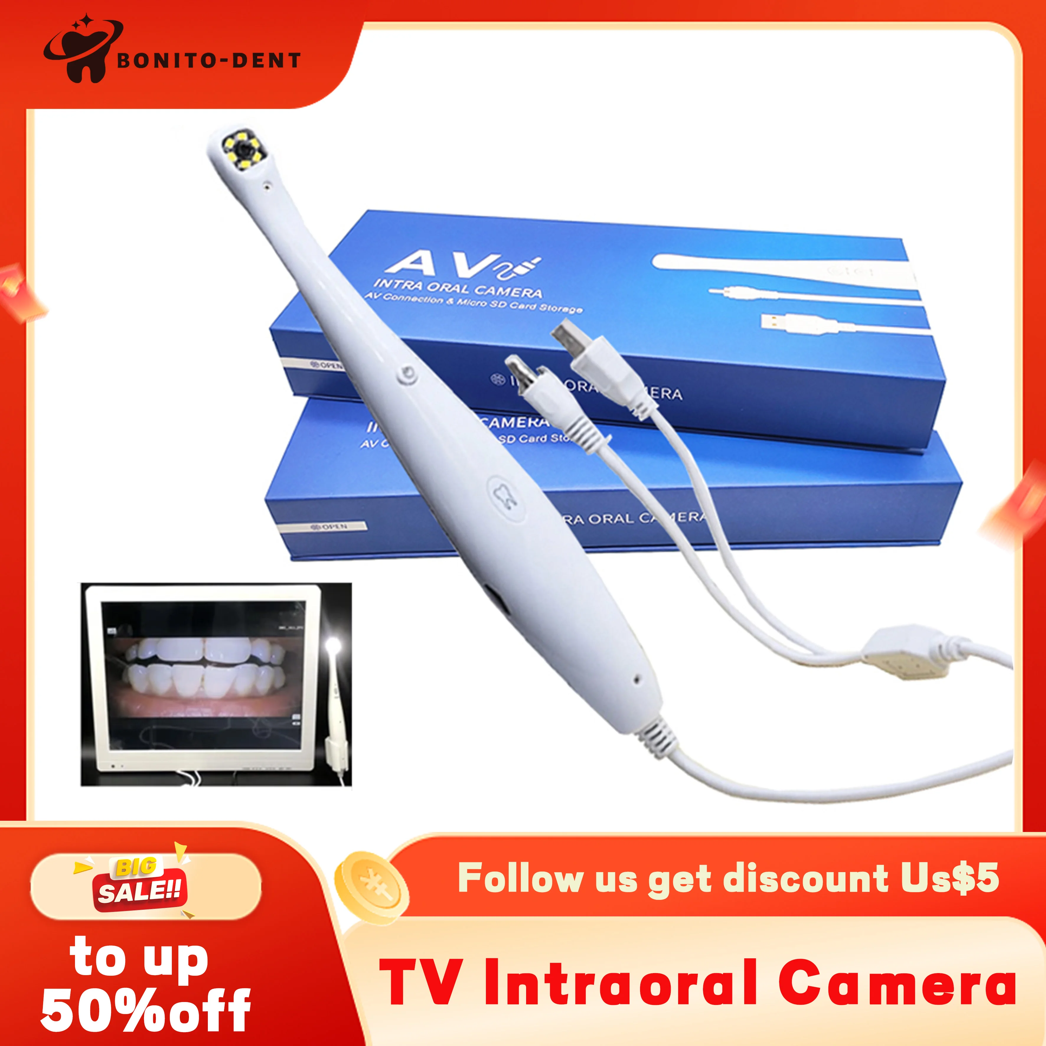 

6LED Intraoral Camera TV Oral Examination Camera Waterproof Dental Endoscope Camera 2MP Image System Inspection Tools appliance