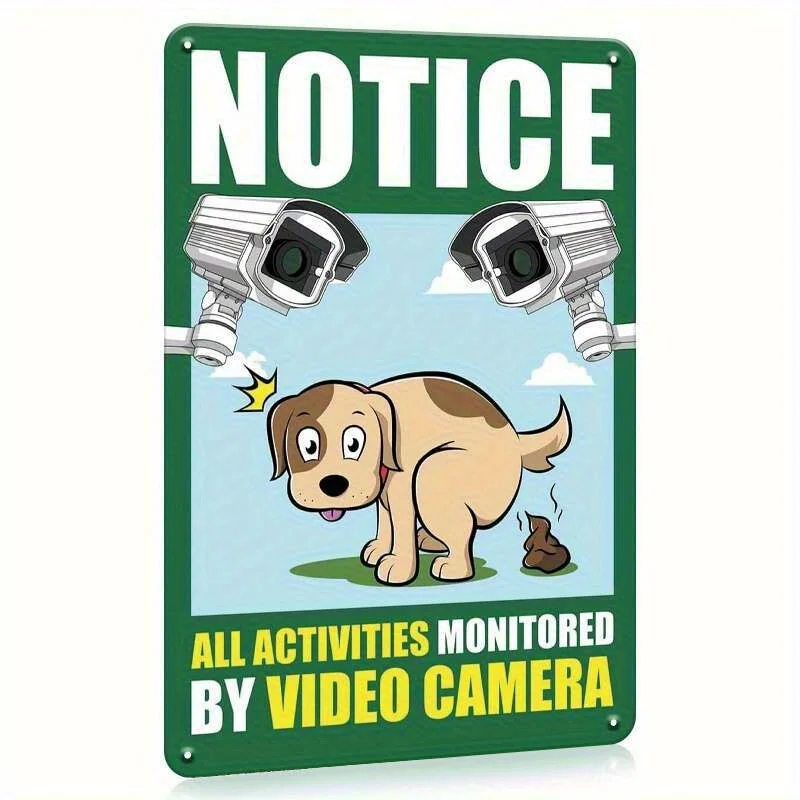 LINSHUYU Humorous Security Camera Warning Metal Sign with Playful Dog Design - Durable Waterproof Iron Indoor/Outdoor Decorativ
