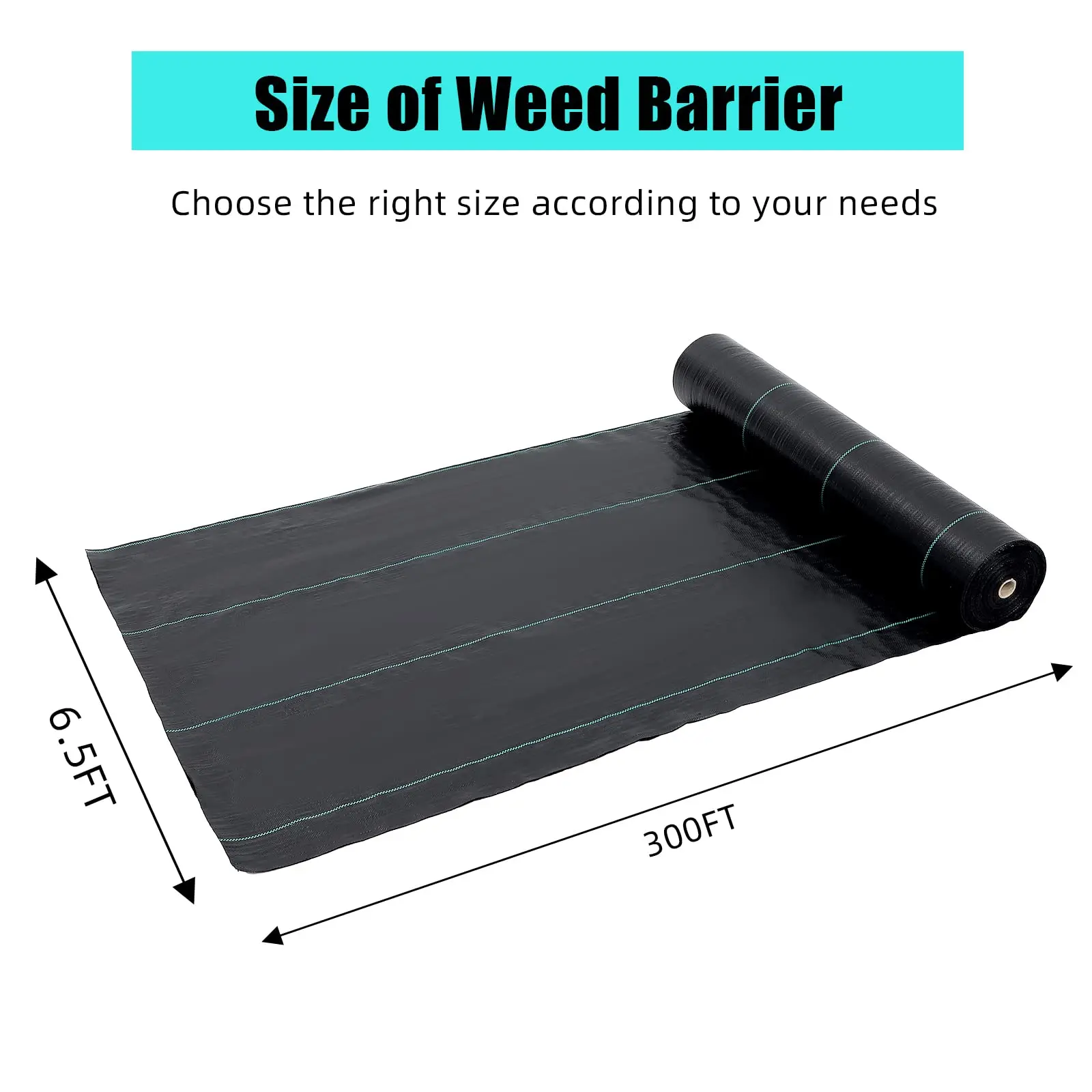 6.5ft X 300ft Weed Barrier Landscape Fabric Heavy Duty, Premium 3.0 oz Ground Cover Weed Block Gardening Mat, Easy Setup & Superior Weed Control, for Erosion Control, Weed Barrier