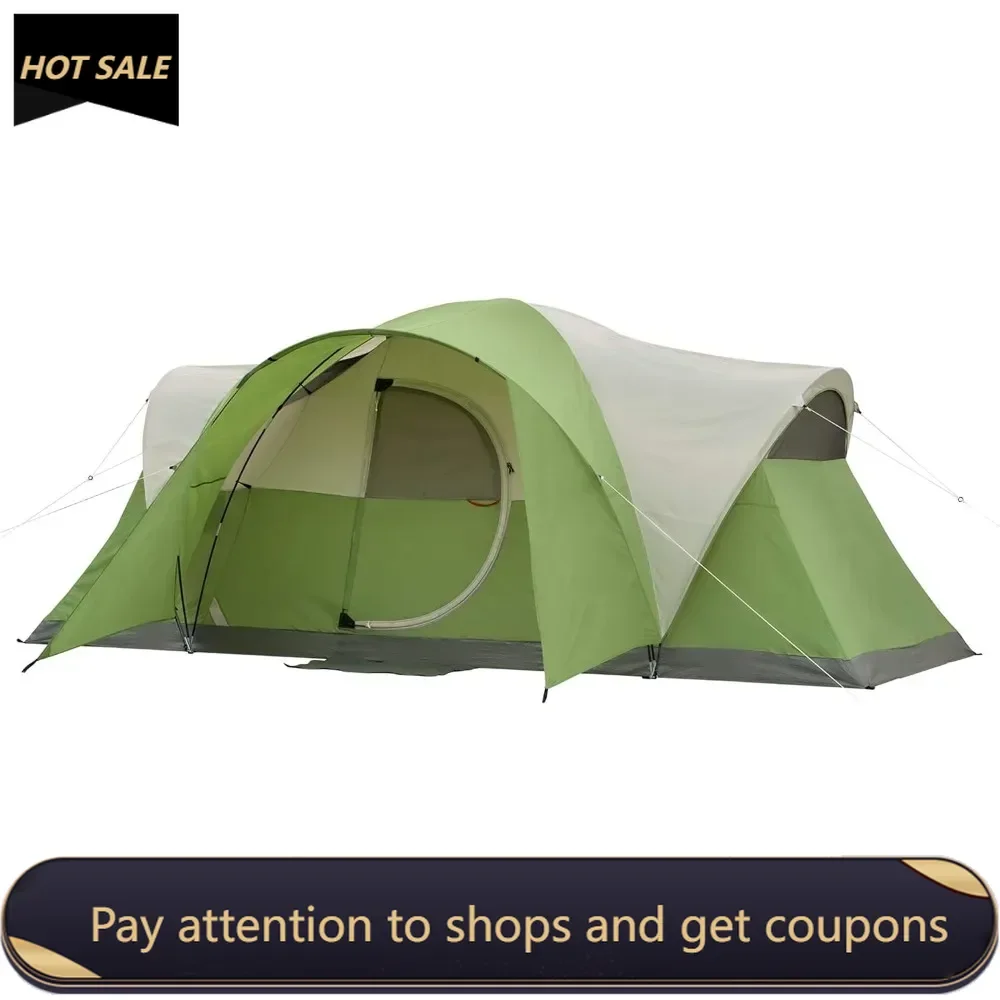 Camping Tent，6/8 Person Family Tent with Included Rainfly, Carry Bag，Spacious Interior，Fits Multiple Queen Airbeds Freight free