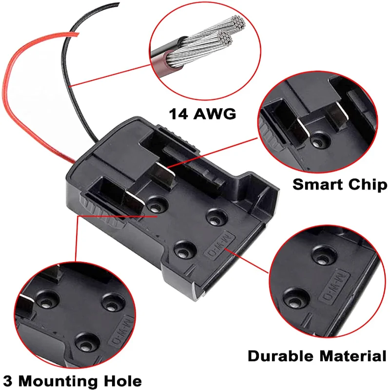 18V 14.4V Battery Mount Dock Power Connector With 14Awg Wires Connectors Adapter Tool For Makita Bosch Milwaukee Accessories image 4