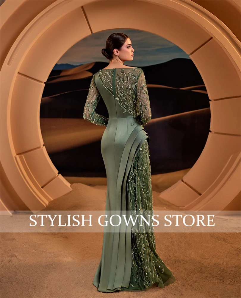 Luxury Green Beaded Pleats Evening Dresses 2025 Vestido Prom Dresses Saudi Arabi  Weeding Dress Women  فساتين سهرة Customized image 3