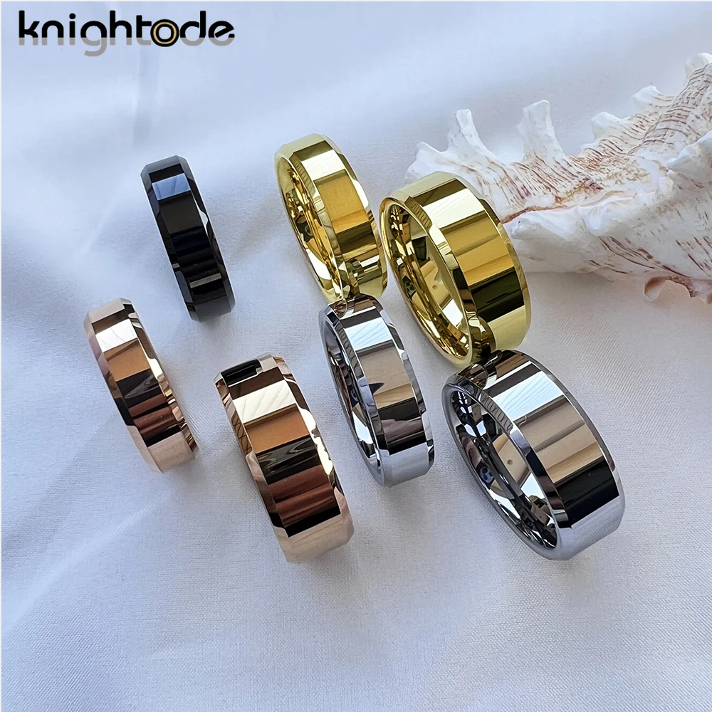 

6mm 8mm Classic Tungsten Carbide Wedding Band For Men Women Birthday Rings Gift Flat Polished Beveled Edges Comfort Fit