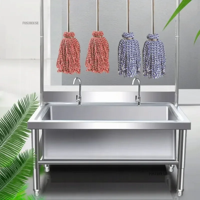 Stainless Steel Multifunction Kitchen Sinks Commercial Sink Floor-standing Mop Shelf Kitchen Sink Faucet Set Kitchen
