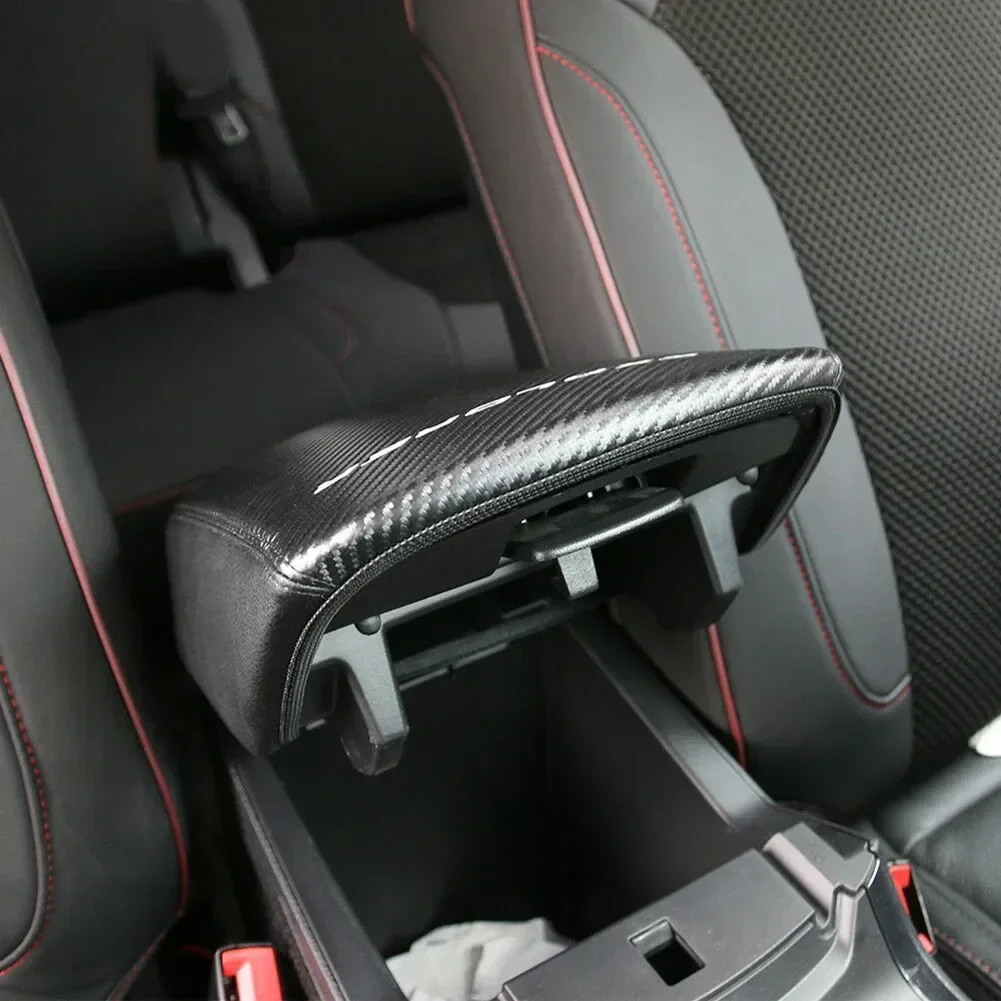 คาร์บอนพนักพิงฝาครอบหนัง Faux Armrest สีดําสําหรับ Ford Explorer 2011-19 Grain อะไหล่อุปกรณ์เสริม