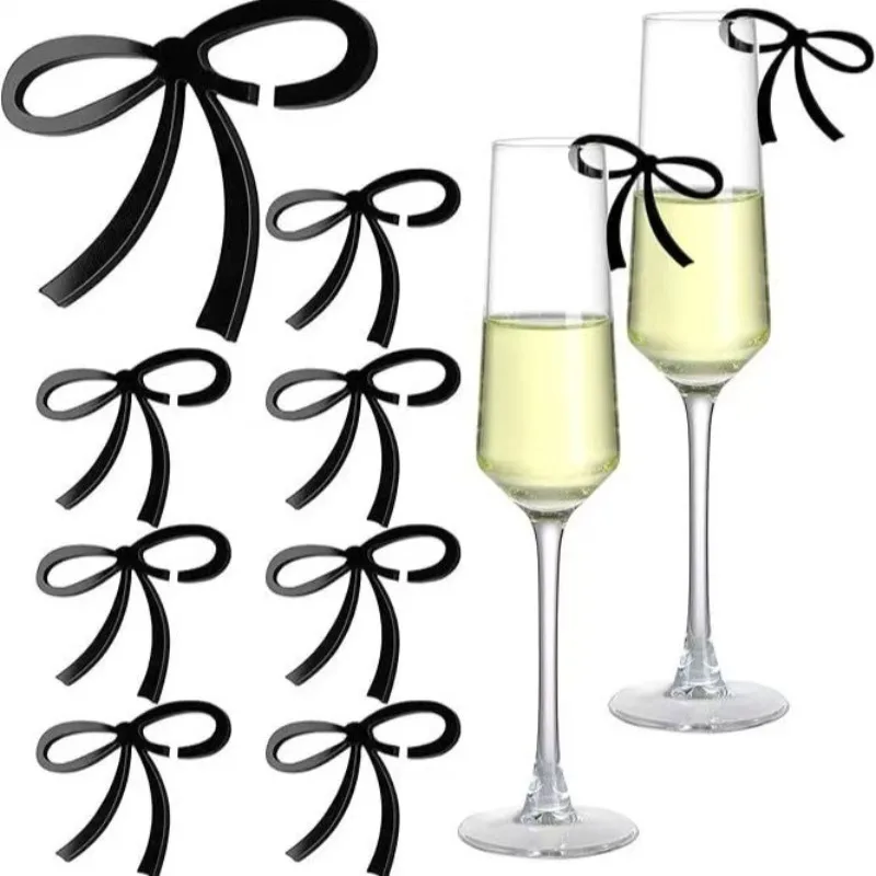 5Pcs/Pac Acrylic Bow Wine Glass Charms Cup Marker Tags Reusable Drink Identifier for Wedding Birthday Bar Party Decor Supplies
