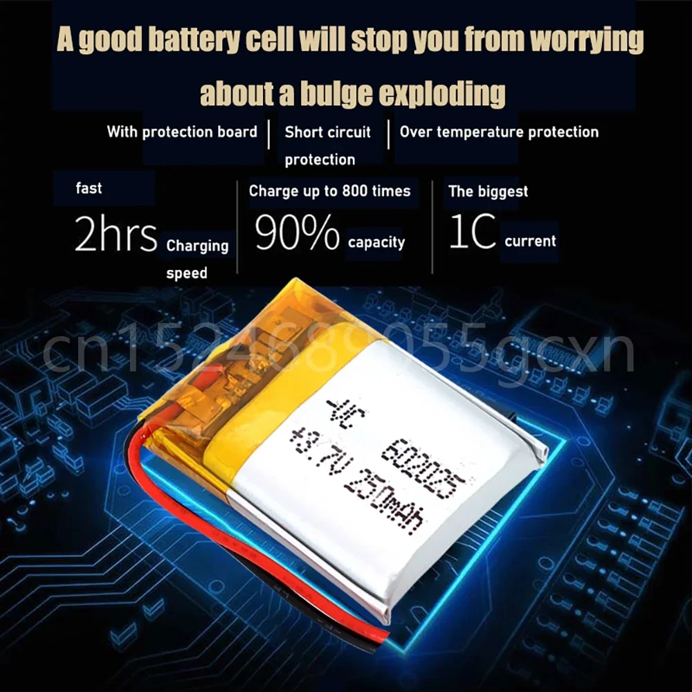 3,7 V 250 mAh 602025   Celle della batteria ricaricabili agli ioni di litio Li-Po ai polimeri di litio per Mp3 MP4 MP5 GPS PSP mobile bluetooth