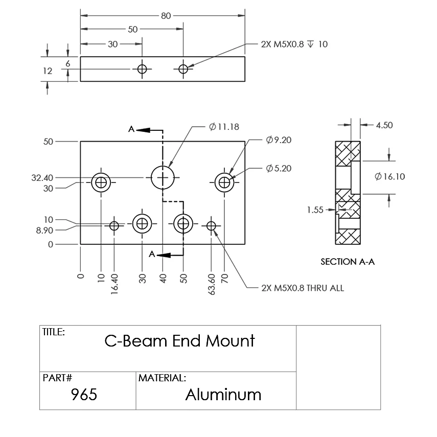 Openbuilds C-Beam End Mount Used for 2080 U Type Aluminium Profile Linear Railile Material Facemounting Plate 3D Printer