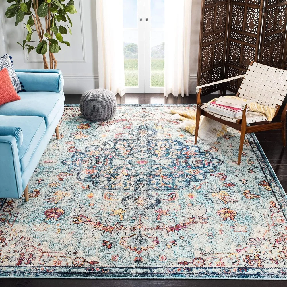 

SAFAVIEH Madison Collection Area Rug - 10' x 14', Navy & Light Blue, Boho Chic Medallion Distressed Design, Non-Shedding