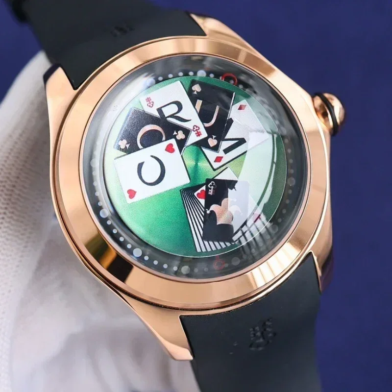 Seri gelembung 47mm jam tangan mekanis Tourbillon mengambang seri kartu bermain modis tahan air