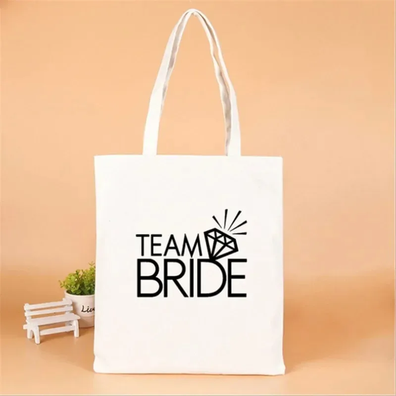 Team Bride Canvas Tote Bag Watercolor Floral Wreath Print Wedding Bridesmaid Shoulder Bag Reusable Shopping Gift Bag