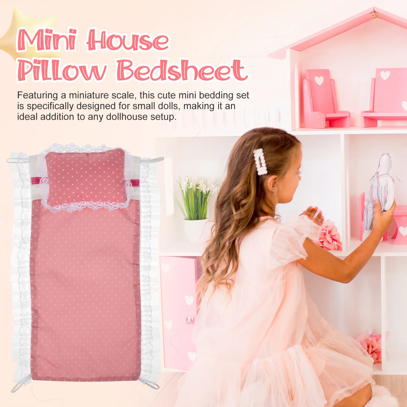 

1Set Mini House Bedding Set Proper Size Durable Not Easy to Tear for Realistic Bedroom House Accessories Mini Bedding Set