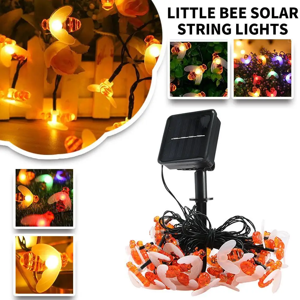 Solar Bee String Lights 10/20 LED Cute Bee Lights Waterproof Outdoor Lights Starry Fairy Lights for Wedding Home Garden Patio