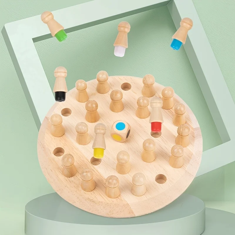25개 어린이용 나무 색상 인지 기억 체스 장난감, 논리적 사고 집중력 훈련 인터랙티브 게임 장난감