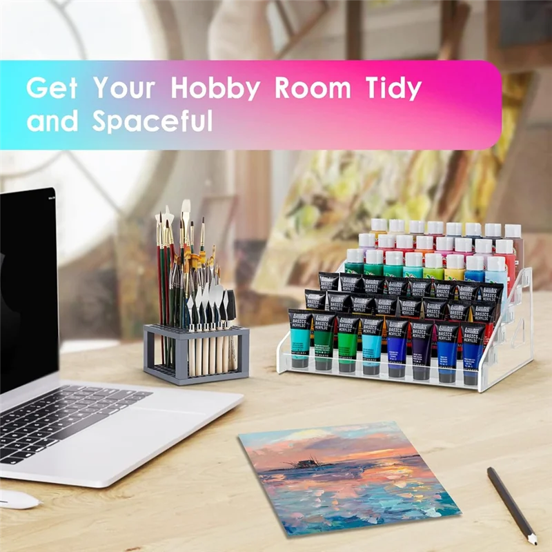 

AT93-6 Layer Acrylic Paint Storage Box And Brush Holder Design Aint Storage Rack For Craft Hobby Storage