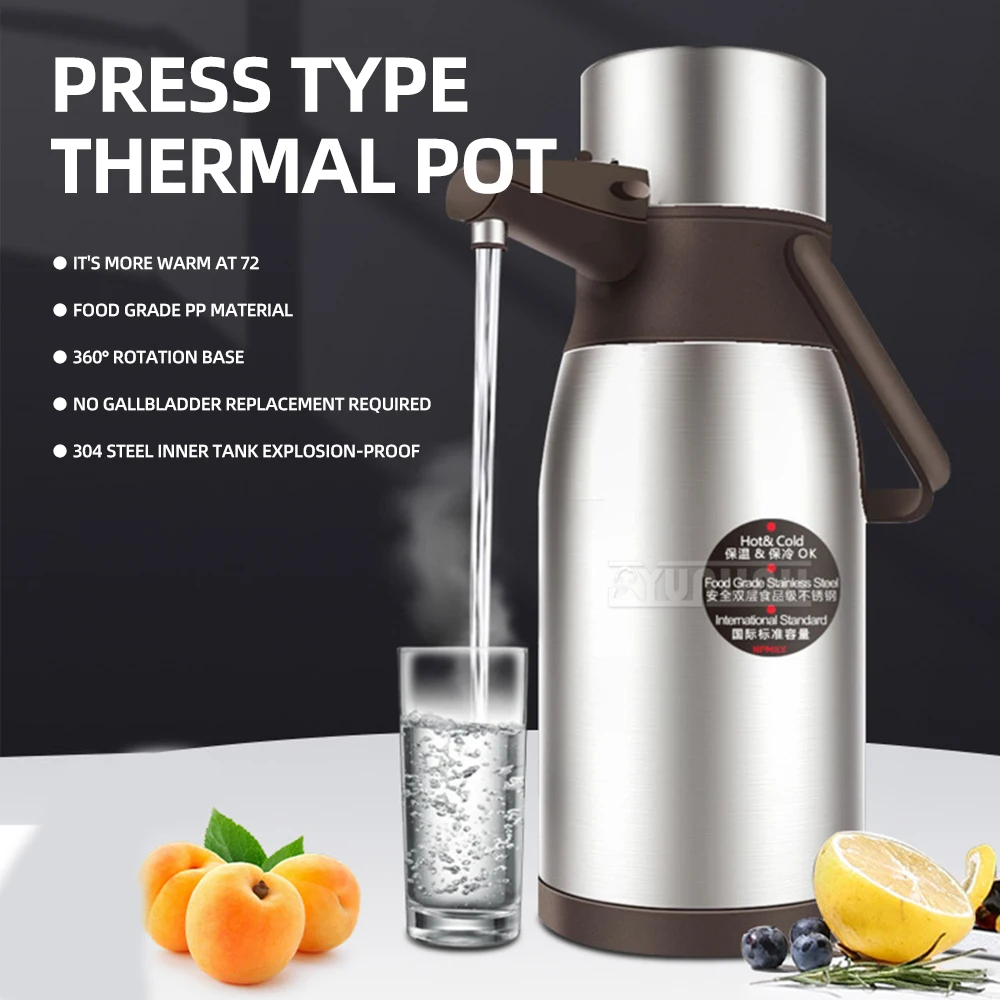 3L High-capacity Double-layer Stainless Steel Thermal Insulation Kettle Press Type Insulated Kettle