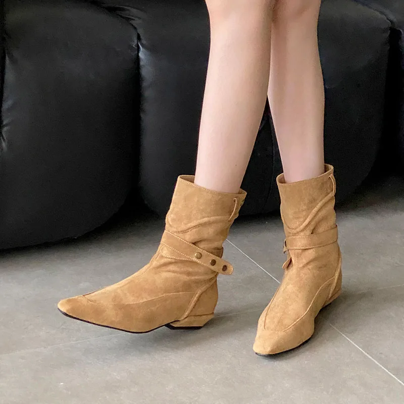 

Модные женские ботильоны в стиле вестерн с острым носком, обувь на низком каблуке, обувь без шнуровки, женские короткие современные ботинки, туфли-лодочки, женская обувь