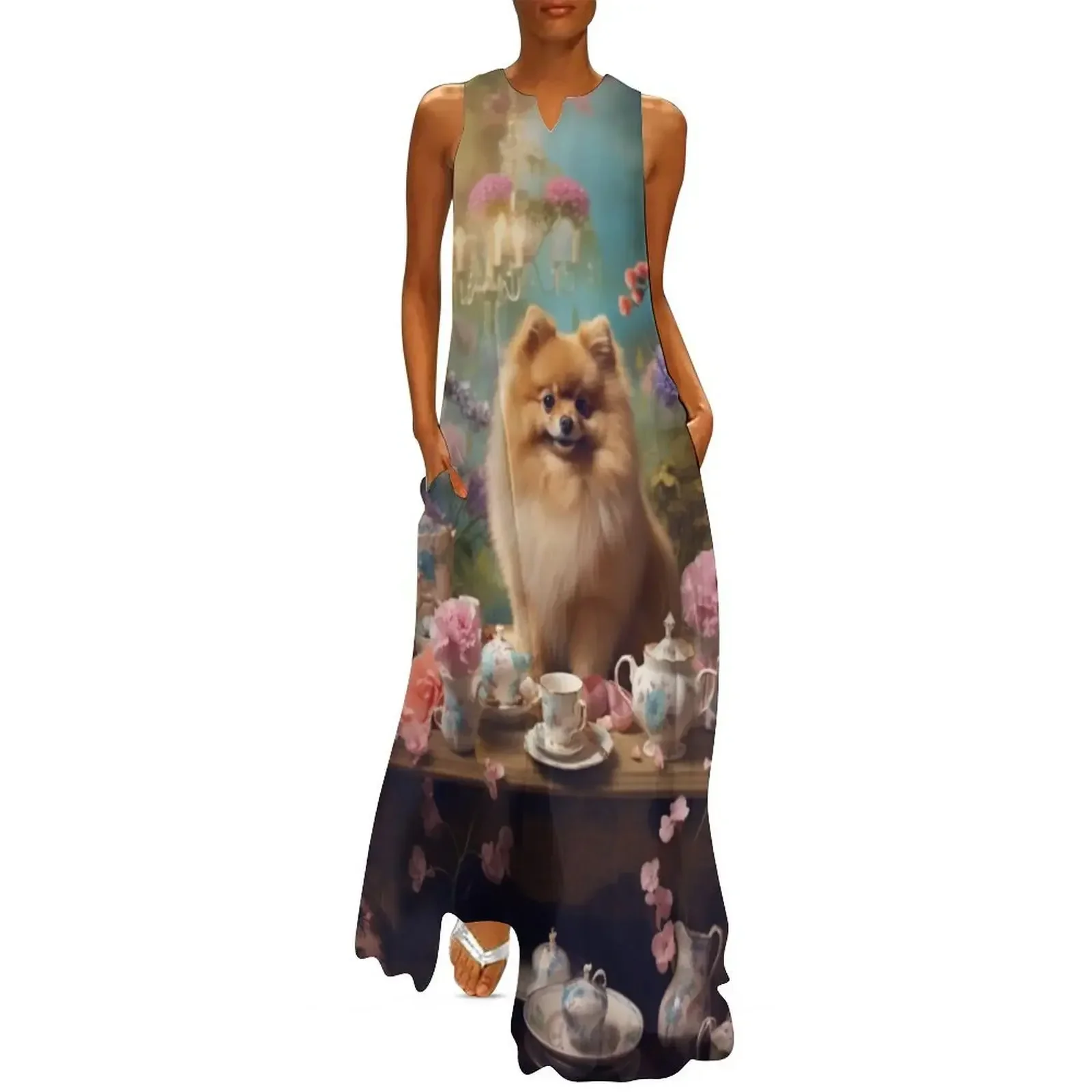 

Pomeranian floral tea party Long Dress Female clothing clothes for woman loose women's dress summer dress korean women