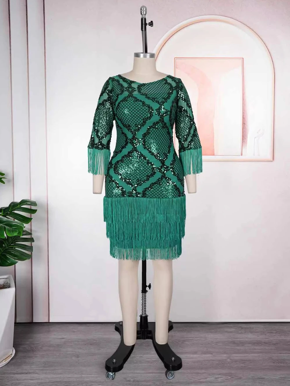 Elegant Sequin Dresses For Women African Clothing Wedding Party Evening Gown Dashiki Tassel Bodycon Robe Dubai Turkey Dress