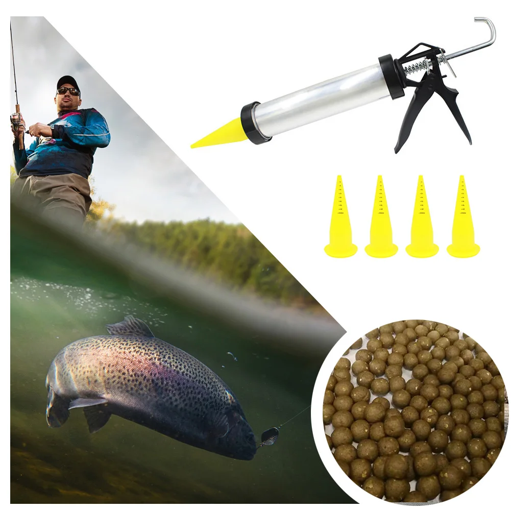 Boilie Gun Nozzle Aluminum Fishing Boilie Making Gun with 4pcs Silicone Spare Nozzles Fishing Lure Accessories Tackle