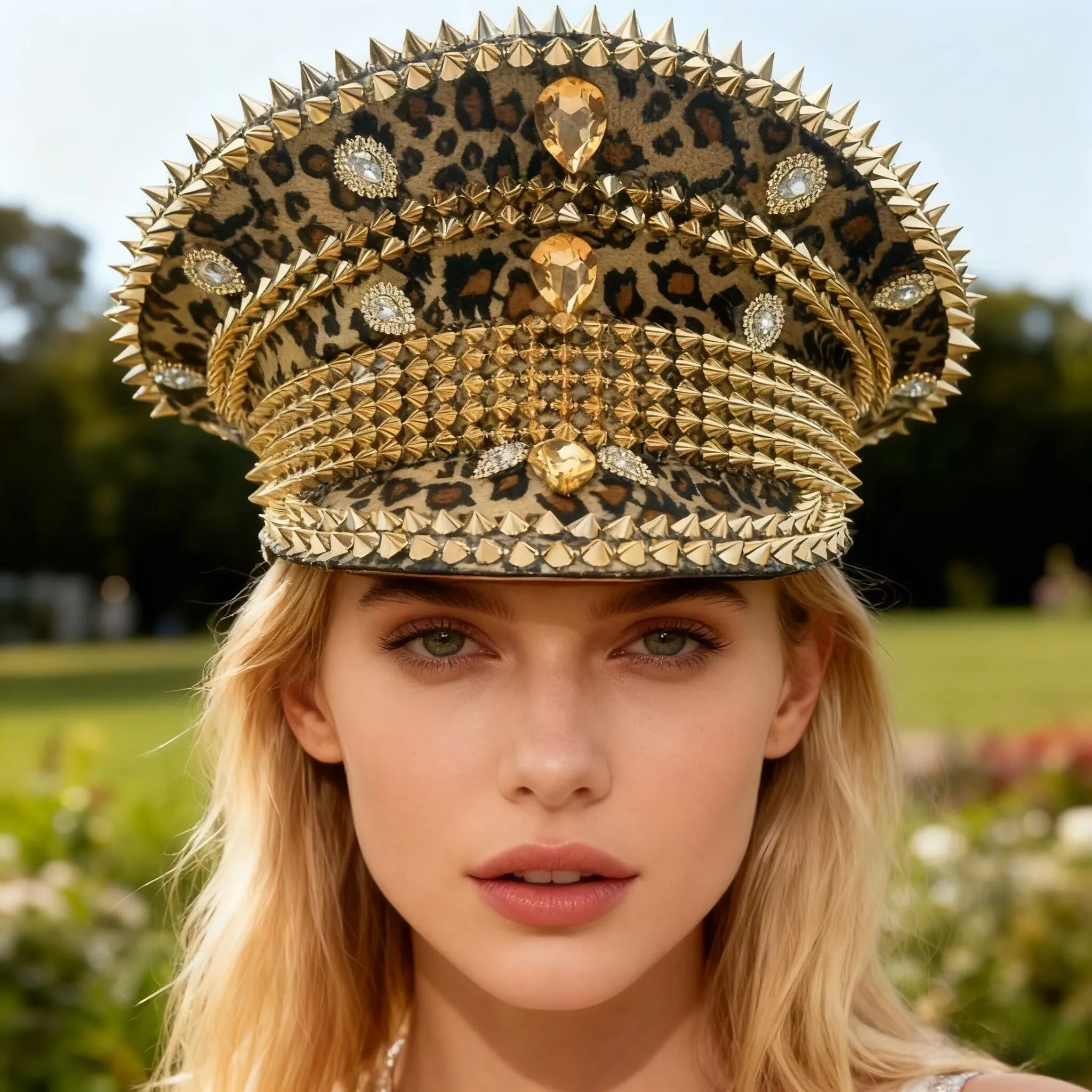 HongLuan Carnival Leopard Steampunk Captain Hat Rhinestone for Music Festival Woman, Military Accessories & Military Cap Man