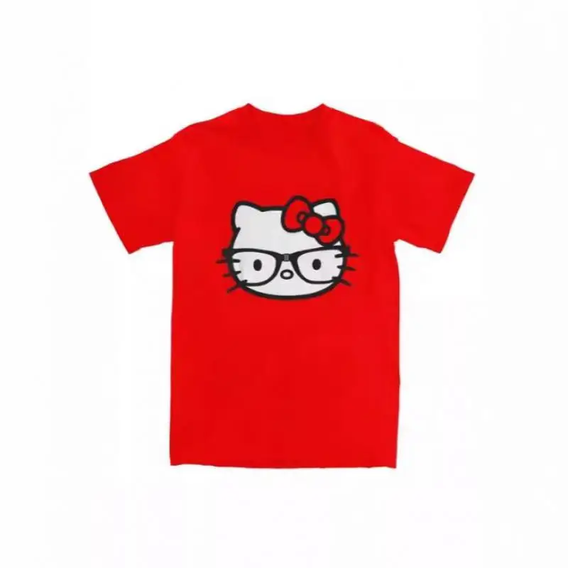 

Kawaii Hello Kitty мультфильм с короткими рукавами и Т-подкладкой Y2K милые топы для девочек милые универсальные тонкие модные топы из чистого хлопка спортивный костюм