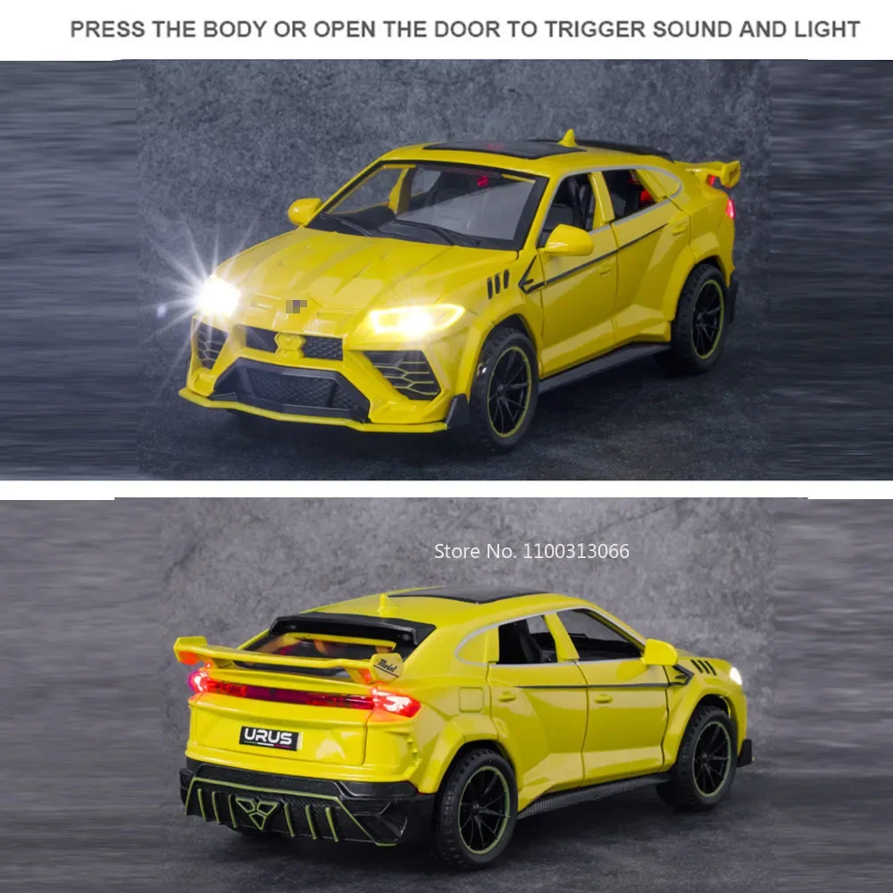 1:32 URUS Miniatuur Sportwagen Model Speelgoed Legering Diecast Geluid Licht Deuren Geopend Trek Supercar Ornament Voertuigen Kinderen Geschenken